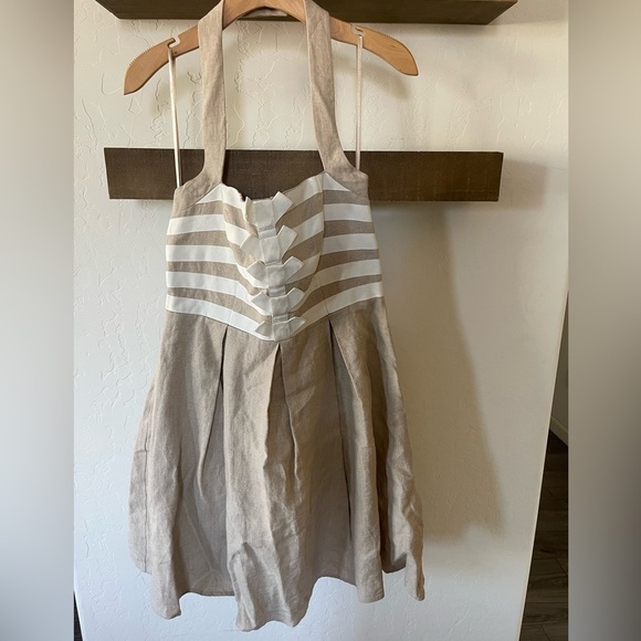 Jessica Simpson|Tan Linen Halter Dress w White Horizontal Stripes, Feminine!••• - Picture 3 of 16